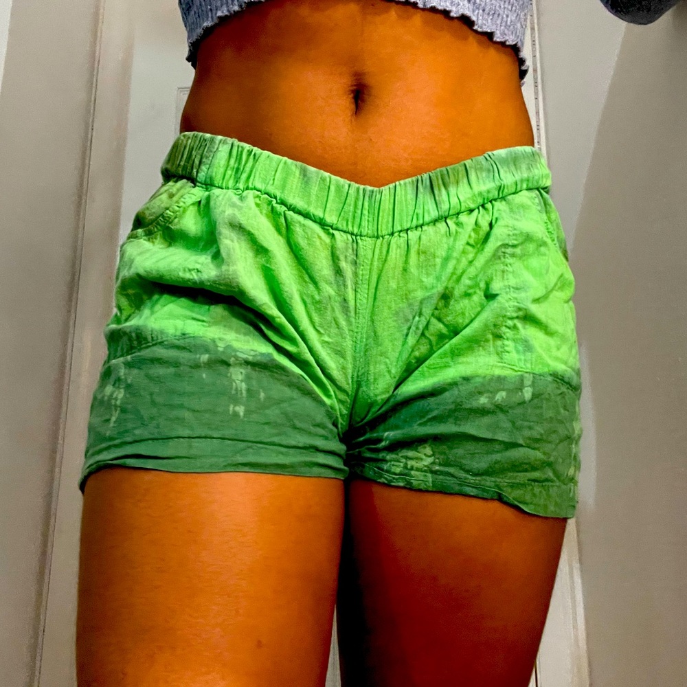 Tie-dye green beach shorts